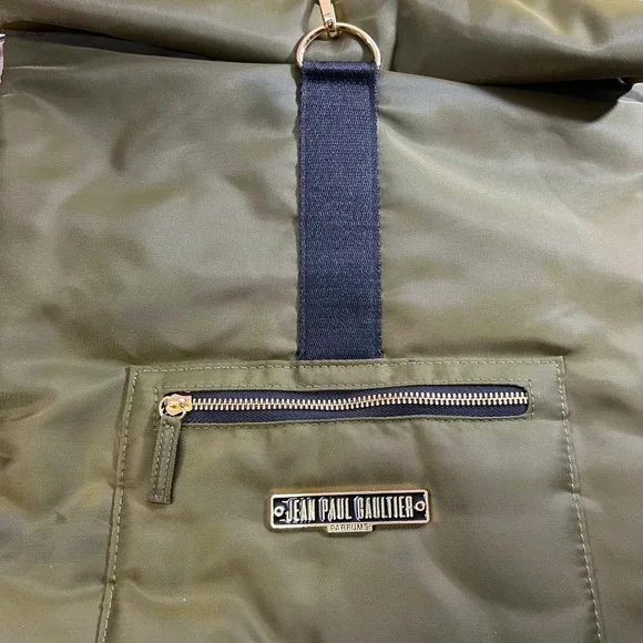 Jean Paul Gaultier Parfums Olive Green Roll Top Backpack Bag - Picture 2 of 9